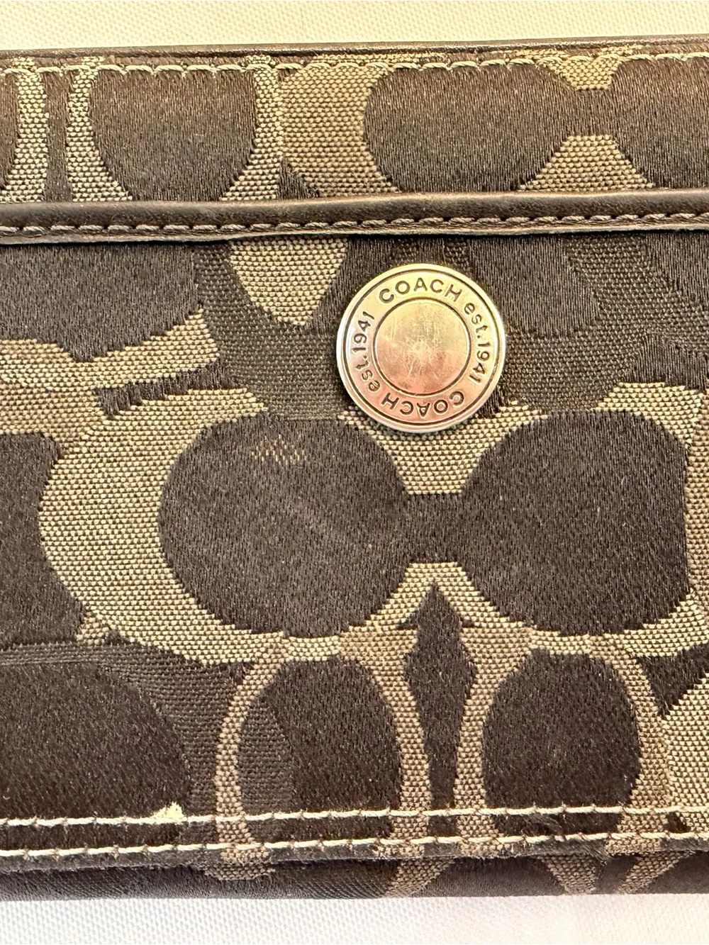 Coach Black Signature Monogram Canvas Zip Accordion Wallet